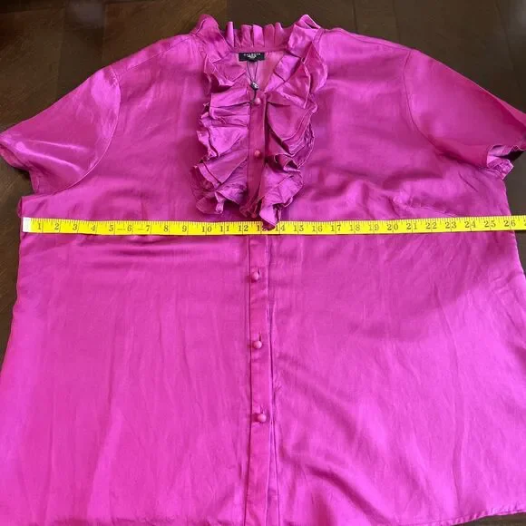 Talbots Women's Silk Cotton Blend Ruffle Neckline Blouse Magenta Size 20 NWOT - Picture 5 of 7